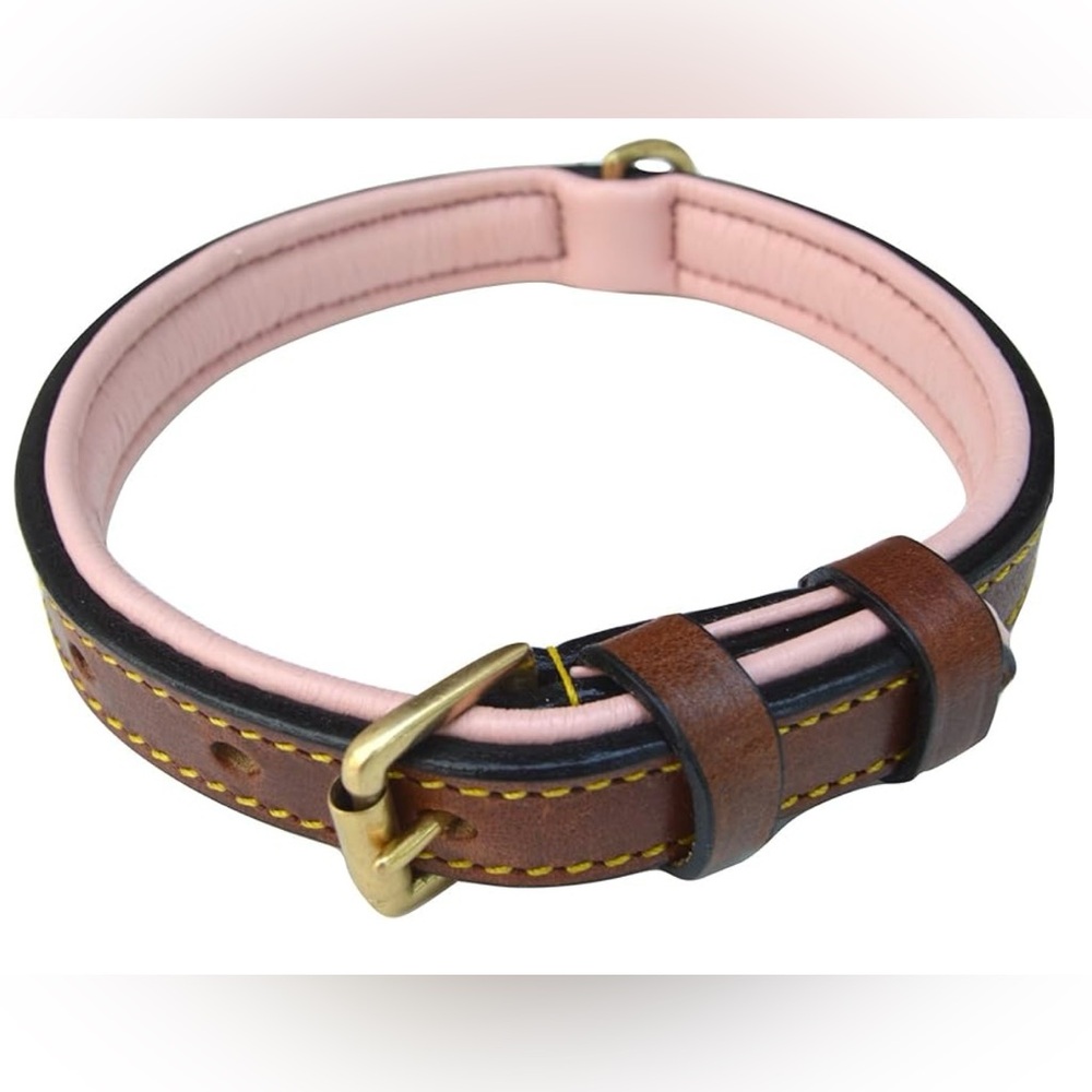 Saddle brown and pink dog collar. Soft Touch brand. Padded leather. NWT.